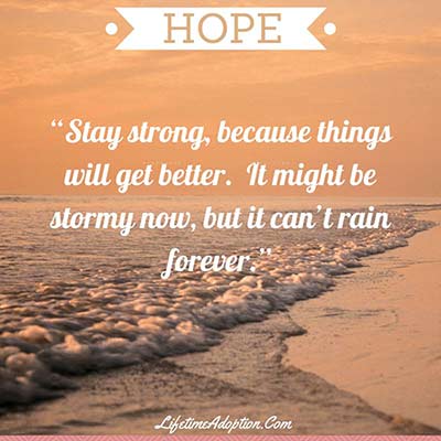 Photo of an ocean wave with quote about keeping hope, even through stormy weather