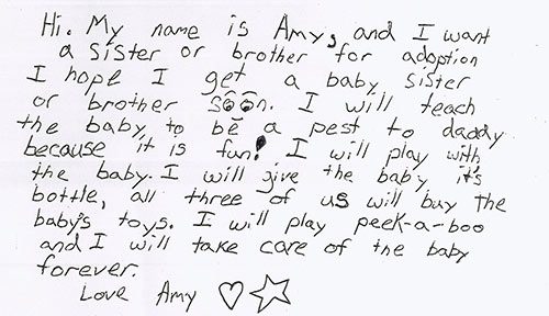 A sweet note from an adoptive couple's daughter to birth mothers