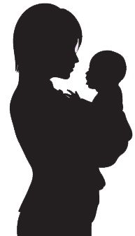 Graphic of a mother holding her baby in silhouette