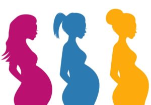 Cartoon silhouette of three pregnant women