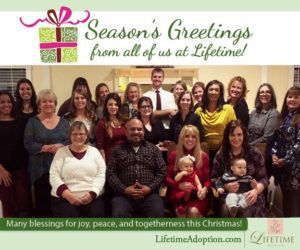 Lifetime Adoption's staff at the company Christmas party sending Christmas blessings your way