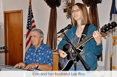 Erin with her husband Lee Roy, providing worship music at church