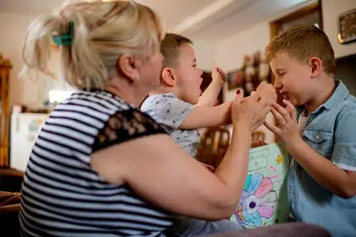 Birth grandparent breaking up a fight between her grandsons