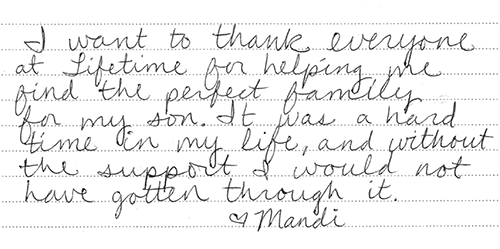 note from birth mother Mandi