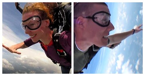 Carolyn and JP each skydiving