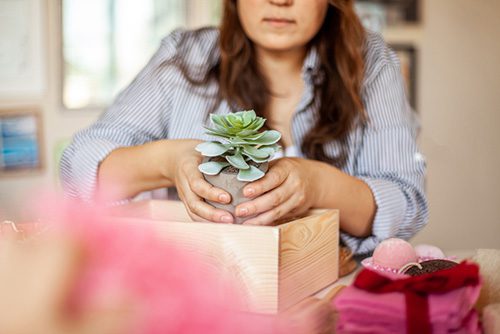 woman with gift basket