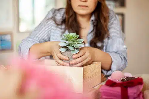 woman with gift basket