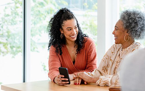 Adult woman and mother enjoy time together 