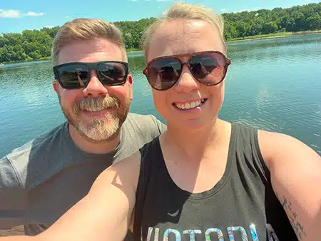 Minnesotans Max and Sarah enjoying a sunny day at a lake