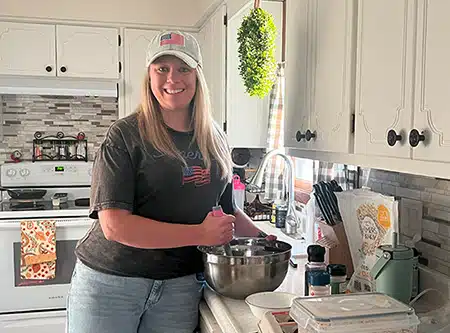 Sarah making the famous family meatloaf recipe